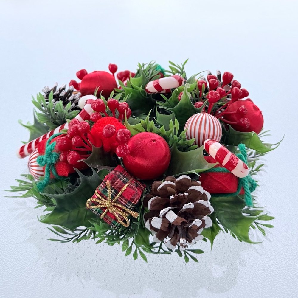 Christmas Artificial Floral Arrangement Candle Ring • Centerpiece • Wreath